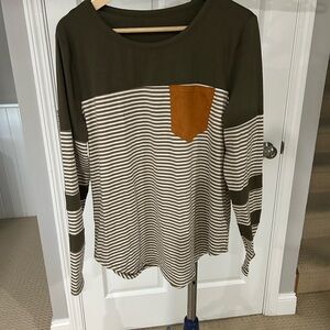 Trendy Boutique Olive and Brown Striped Long Sleeve Tee